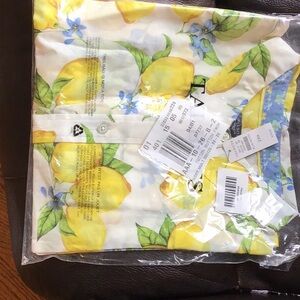 Talbots Lemon Print Blouse - Yellow and Blue